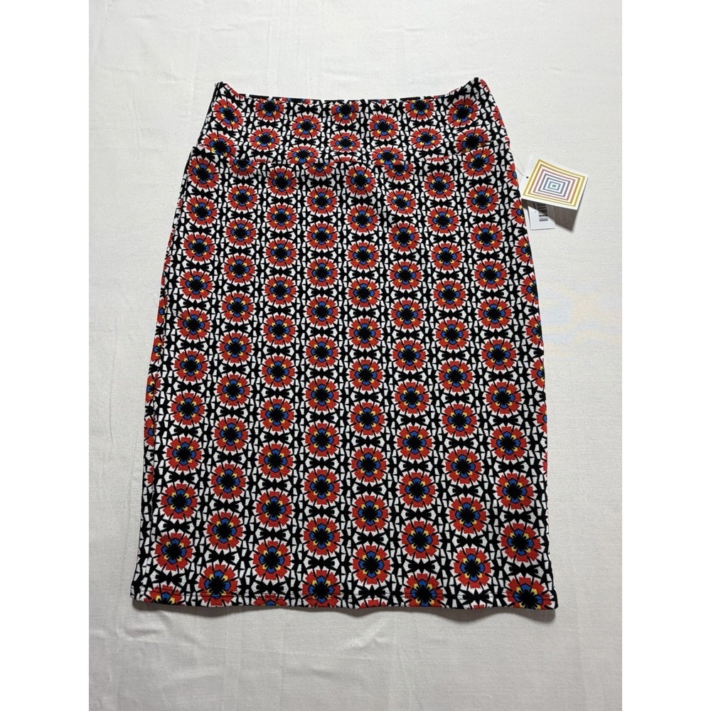 LuLaRoe Cassie Skirt Large L Stretchy Pencil Skirt Geometric‎ Floral Red Blue